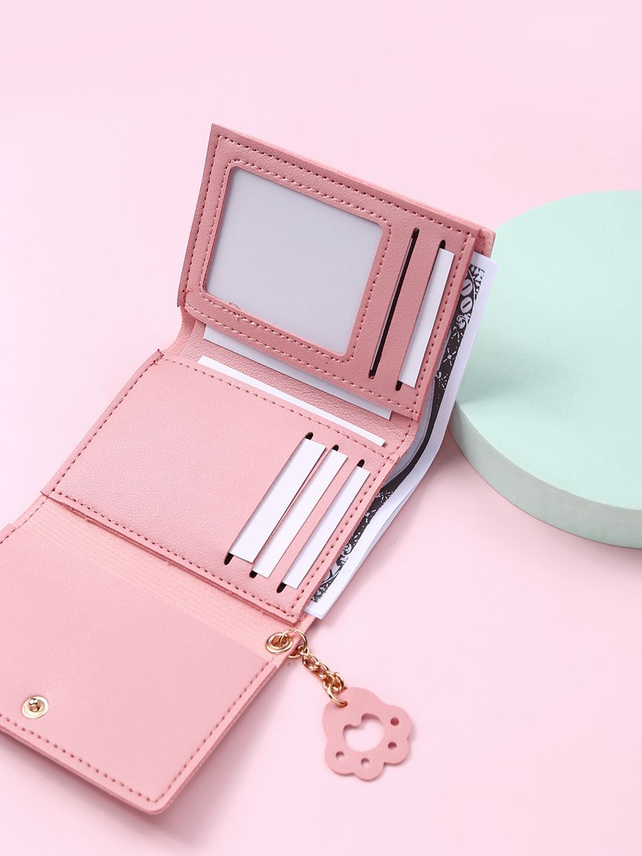 Picture of Women Wallet Cartoon Cat Printed Snap Button Card Holder Faux Leather Tri-fold Ladies Credit Card Money Bag Purse Daily Life