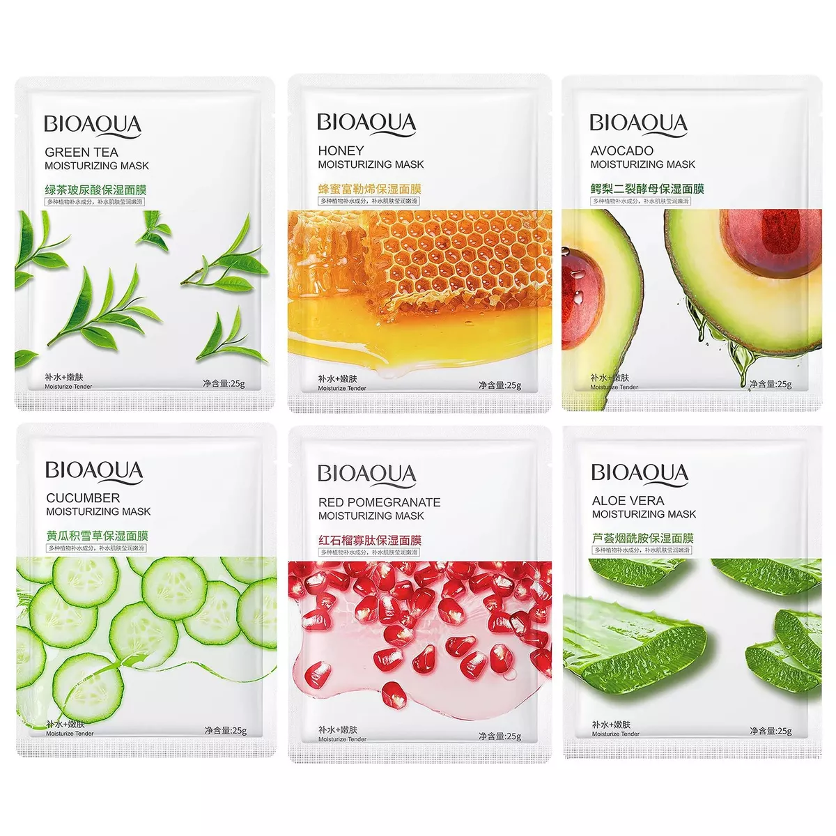 Picture of BIOAQUA 8 Pcs/Set Different Flavours Moisturizing Hydrating Facial Face Sheet Mask- 25g/Each