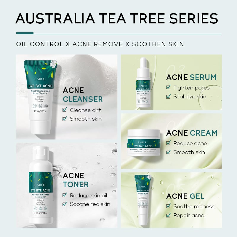 Picture of LAIKOU Remove Acne Australia Tea Tree Skin Care Set (Cleanser, Toner, Serum, Gel & Cream)