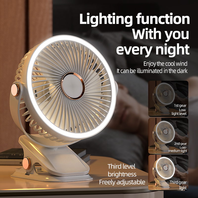 Picture of Camping Fan Rechargeable Desktop Portable Air Circulator Wireless Ceiling Electric Fan With LED Light Clip-on Home Fan