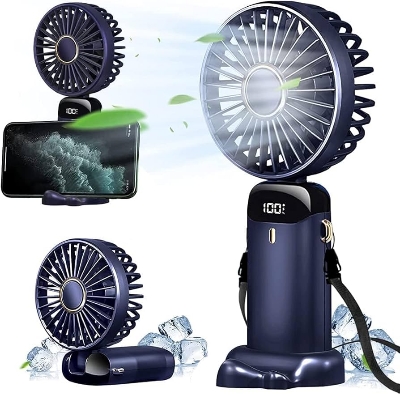 Picture of Rechargeable Portable Mini Fan-Blue, 4000mAh Battery, 5 Speed ​​Small Pocket Fan with Base, Foldable Desk Fan, Suitable for Office, Outdoors