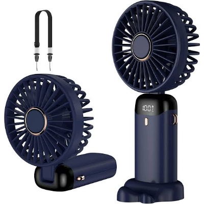 Picture of Rechargeable Portable Mini Fan-Blue, 4000mAh Battery, 5 Speed ​​Small Pocket Fan with Base, Foldable Desk Fan, Suitable for Office, Outdoors