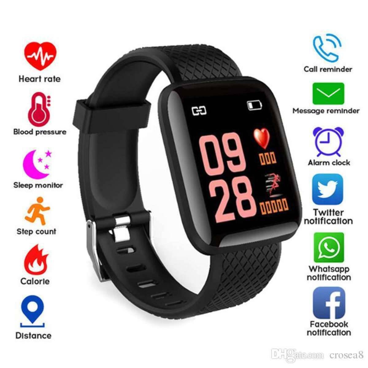 Picture of 116 Plus Smart Bracelet Heart Rate Monitor Watch Pedometer Tracker Fitbit Fitness Lifetime Waterproof Touch Screen Detachable
