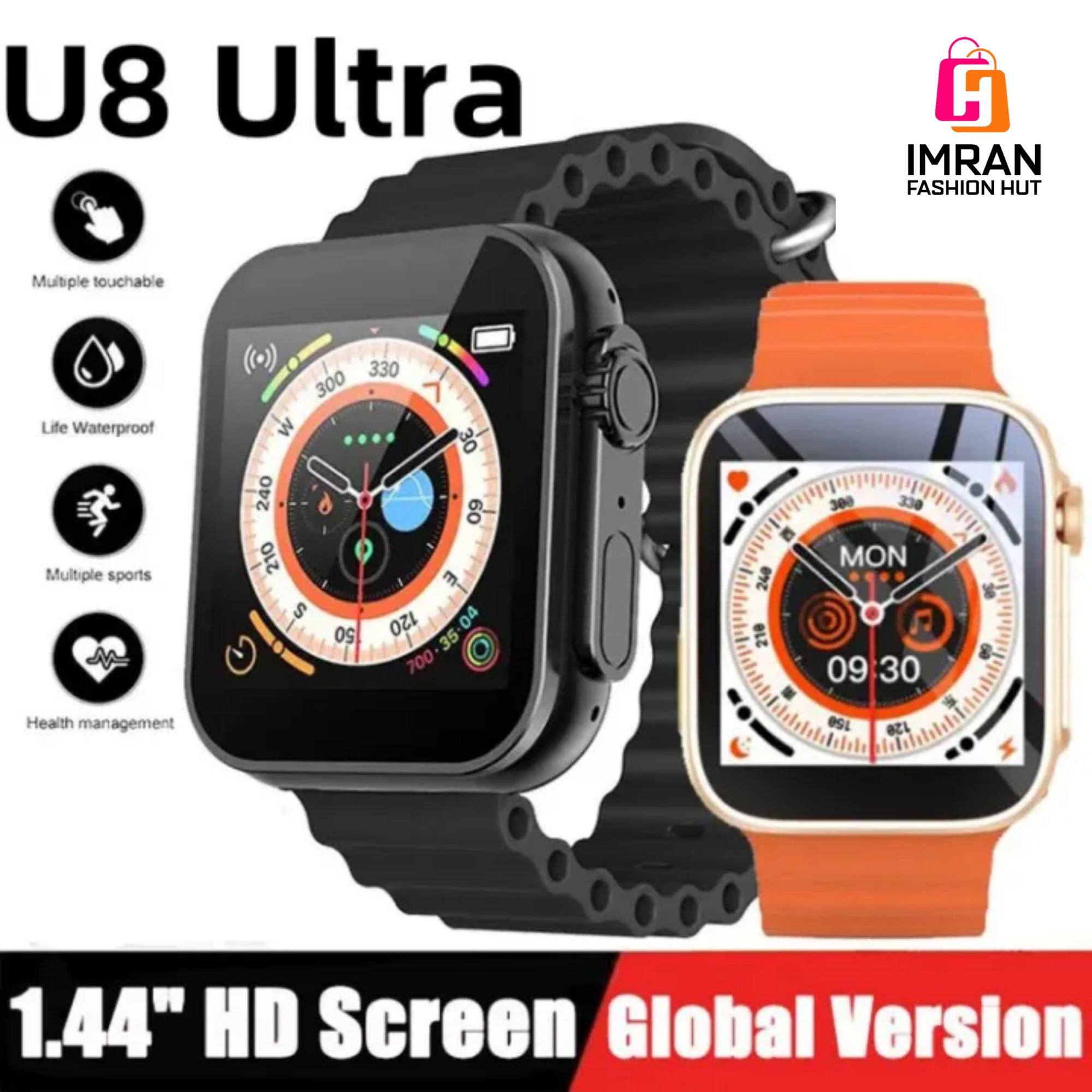 Picture of U8 Ultra Smart Watch Men Women 1.44" Bluetooth Call Smartwatch Sleeping Heart Rate Monitoring Custom Dial Sport Modes smartwatches - Imran Fashion Hut