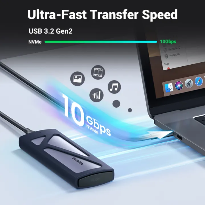 Picture of (Case Only)UGREEN M.2 NVMe SSD Enclosure Dual Protocol NVMe SATA to USB 3.1 Gen2 10 Gbps NVMe PCI-E M.2 SSD Case Support UASP For Hard Disk