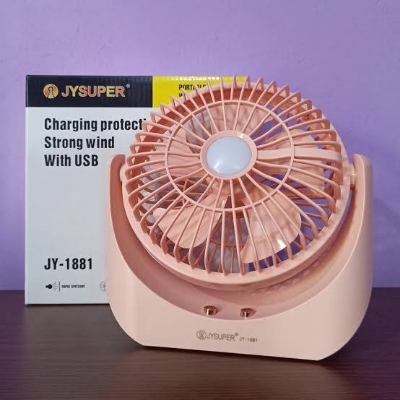 Picture of JYSUPER JY-1881 Rechargeable Strong Wind Up-Down Movable Portable 8'' Desk Fan With LED Lamp