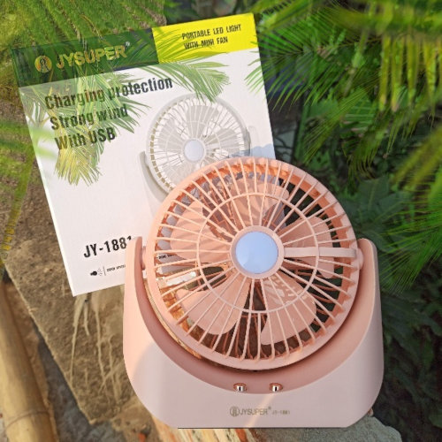 Picture of JYSUPER JY-1881 Rechargeable Strong Wind Up-Down Movable Portable 8'' Desk Fan With LED Lamp
