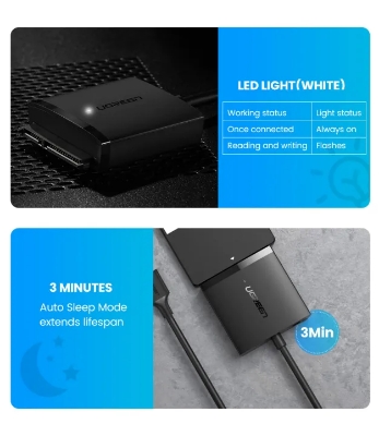 Picture of UGREEN SATA to USB 3.0 Adapter Cable for 3.5/2.5 Inch SSD HDD SATA III Hard Drive Disk Converter Support UASP Compatible with Samsung Seagate WD SanDisk Hitachi Toshiba