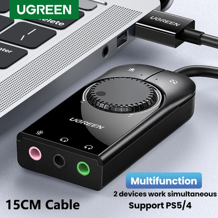 Picture of UGREEN USB External Stereo Sound Adapter Splitter Converter with Volume Control for Windows,Mac, Linux,compatible for PS4, Lap_top, Headset,Plug & Play, No Drivers Needed