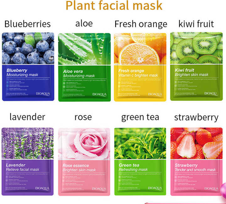 Picture of BIOAQUA plant fruit mask hydrating moisturizing skin color skin care face Sheet Mask- 25g/Each