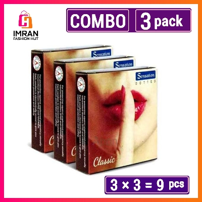 Picture of Sensation Dotted Classic Condom for Men | 3 Pack Comobo | 3x3= 9pcs Condom