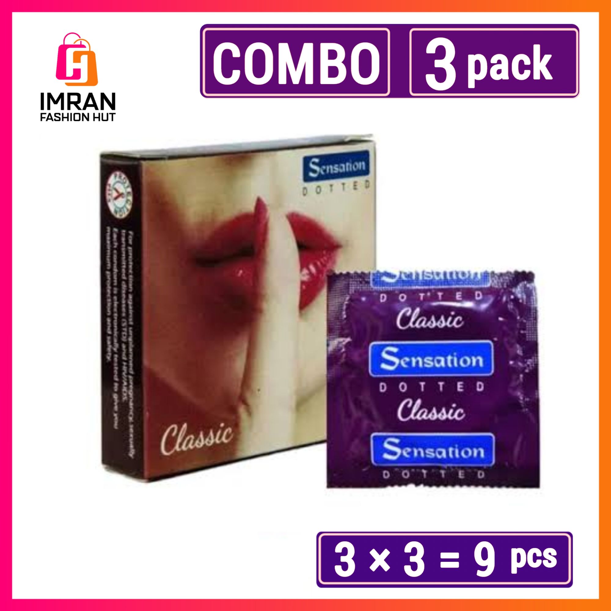Picture of Sensation Dotted Classic Condom for Men | 3 Pack Comobo | 3x3= 9pcs Condom