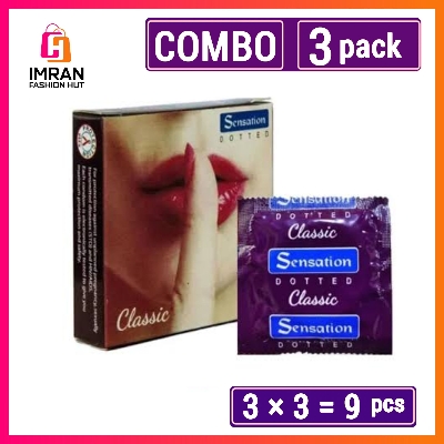 Picture of Sensation Dotted Classic Condom for Men | 3 Pack Comobo | 3x3= 9pcs Condom