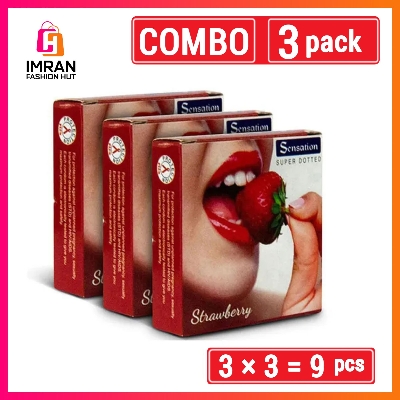 Picture of Sensation Super Dotted Condom for Men Strawberry Flavor | 3 Pack Comobo | 3x3= 9pcs Condom