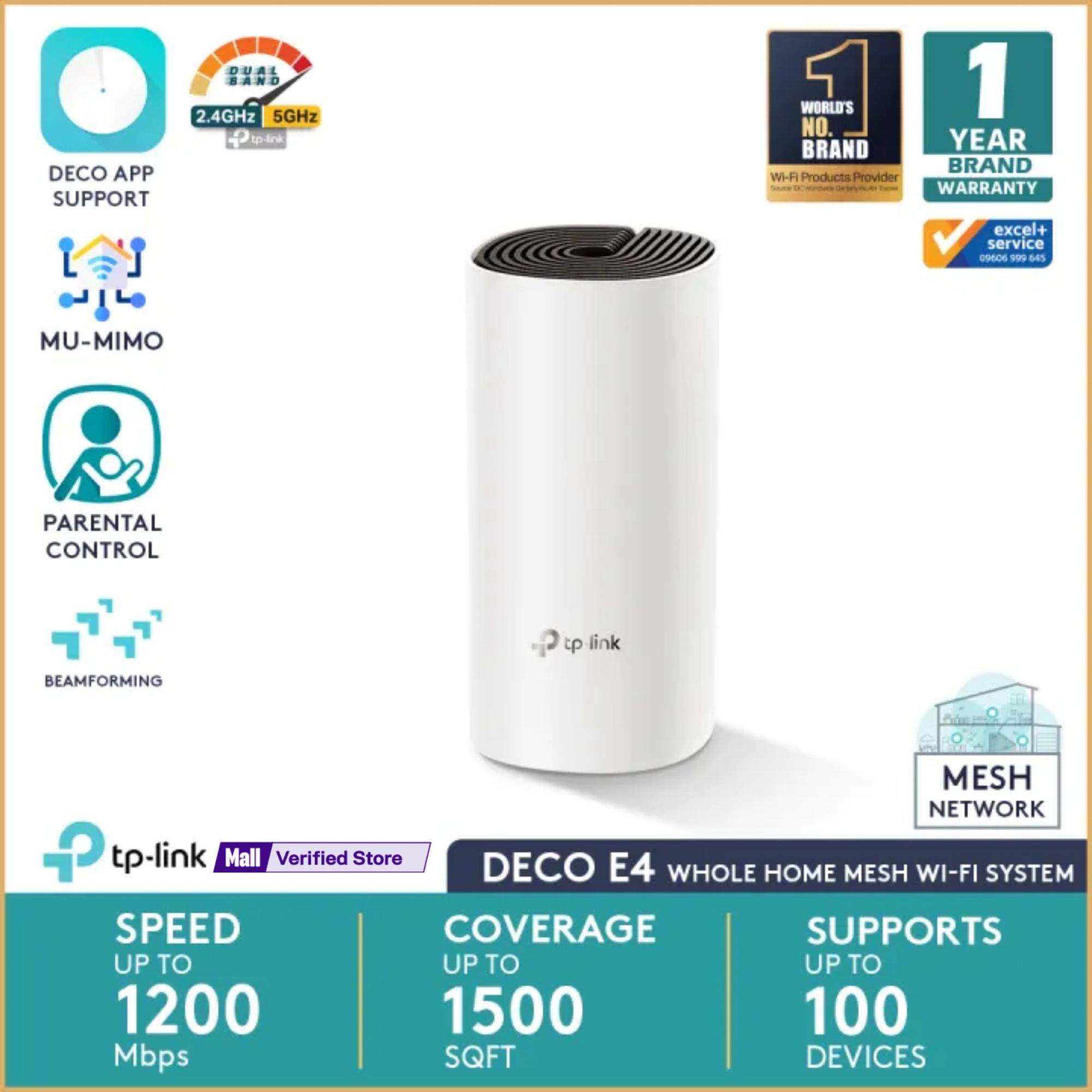Picture of TP-Link Deco E4 AC1200 Whole Home Mesh Wi-Fi System (1-Pack)