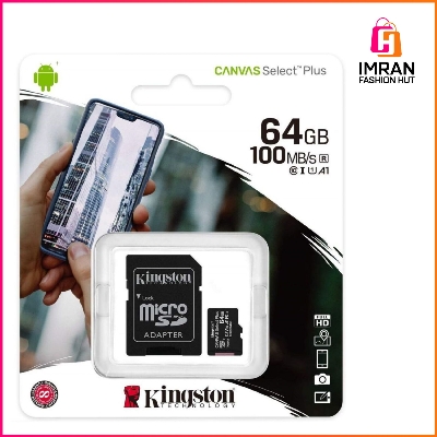 Picture of King'ston Canvas Select Plus 64GB microSD Card Class 10 UHS-I speeds up to 100MB/s with Adapter (SDCS2/64GBIN)