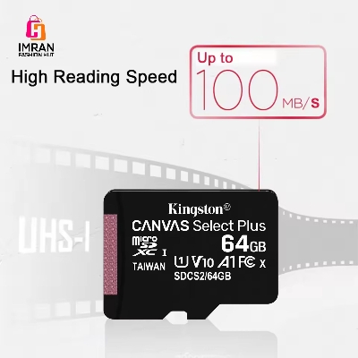 Picture of King'ston Canvas Select Plus 64GB microSD Card Class 10 UHS-I speeds up to 100MB/s with Adapter (SDCS2/64GBIN)