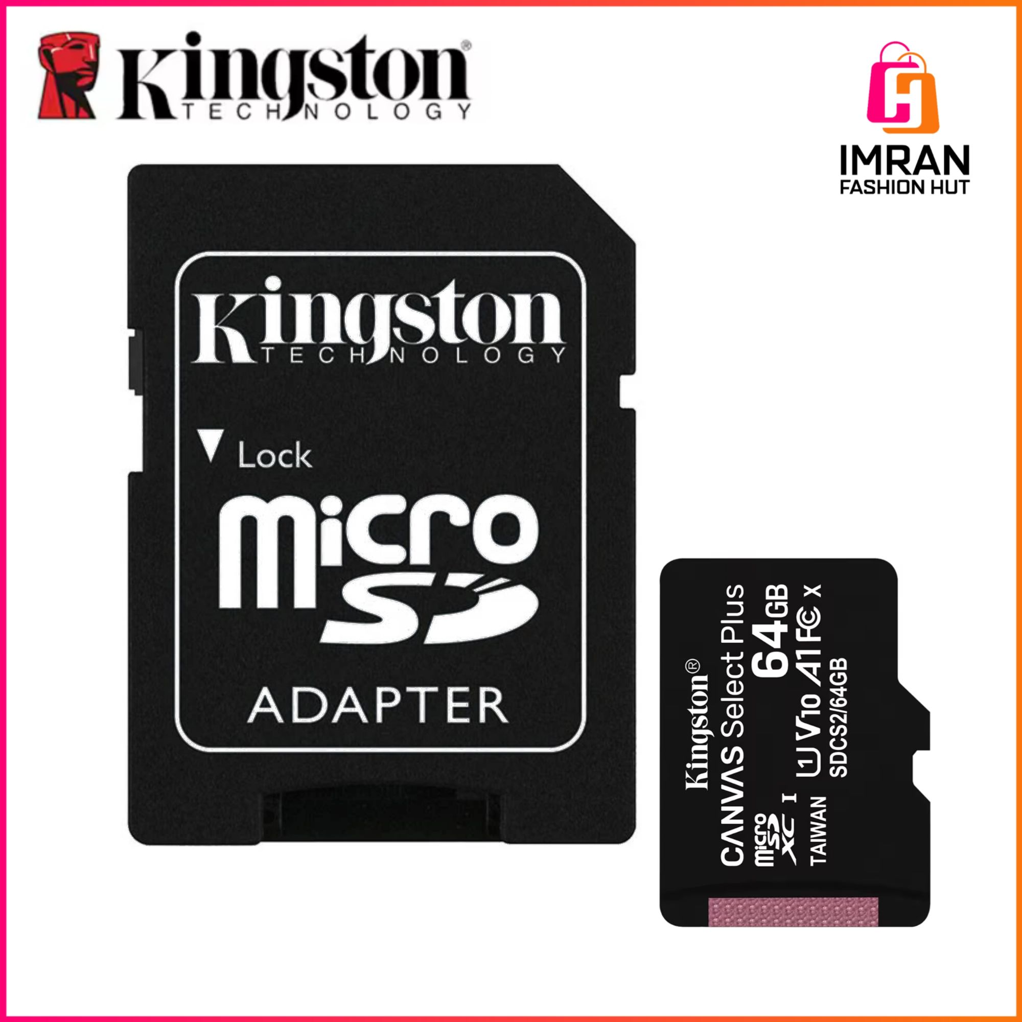 Picture of King'ston Canvas Select Plus 64GB microSD Card Class 10 UHS-I speeds up to 100MB/s with Adapter (SDCS2/64GBIN)