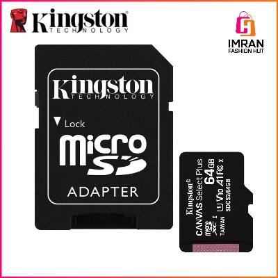 Picture of King'ston Canvas Select Plus 64GB microSD Card Class 10 UHS-I speeds up to 100MB/s with Adapter (SDCS2/64GBIN)