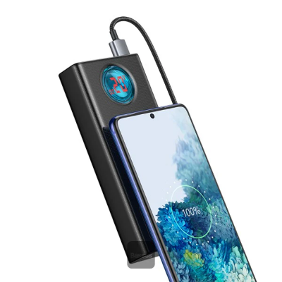 Baseus Amblight Digital Display Quick Charge Power Bank 30000mAh Black(Include：Baseus Xiaobai series fast charging Cable Type-C  to Type-C 100W(20V/5A) 1m Black） AR Trading Official Storeonline shop bangladeshothoba.com