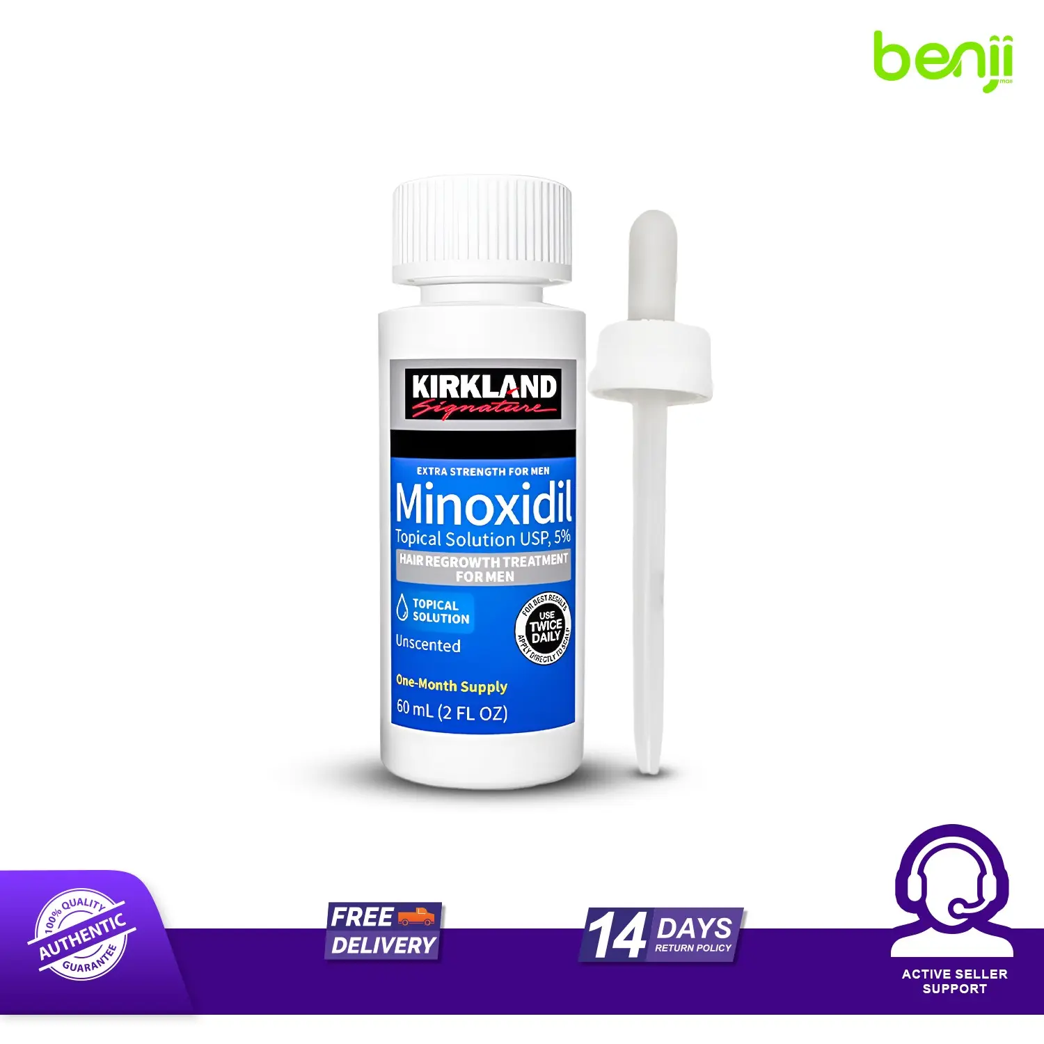 Picture of Kirkland Signature Topical Minoxidil 5% Extra Strength for Men Hair Regrowth Treatment - 1 Month Supply