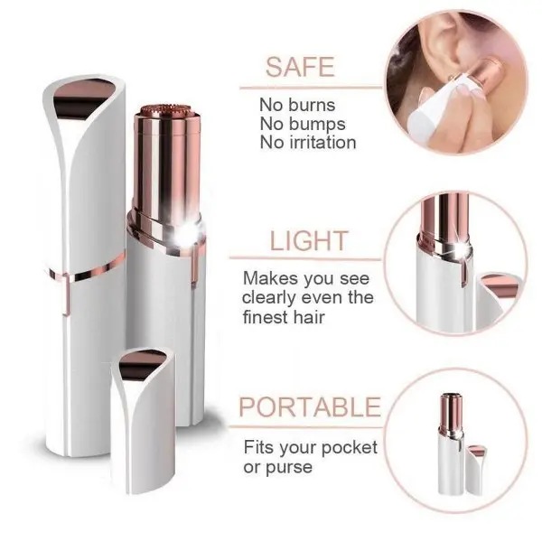Picture of Rechargeable Flawless Face Hair Removal Women Painless Facial Hair Remover Ladies Trimmer Shaver Razor Machine With With Heavy Duty Battery, Imported USB Cable And Led Light