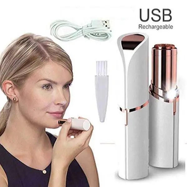 Picture of Rechargeable Flawless Face Hair Removal Women Painless Facial Hair Remover Ladies Trimmer Shaver Razor Machine With With Heavy Duty Battery, Imported USB Cable And Led Light