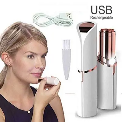 Picture of Rechargeable Flawless Face Hair Removal Women Painless Facial Hair Remover Ladies Trimmer Shaver Razor Machine With With Heavy Duty Battery, Imported USB Cable And Led Light