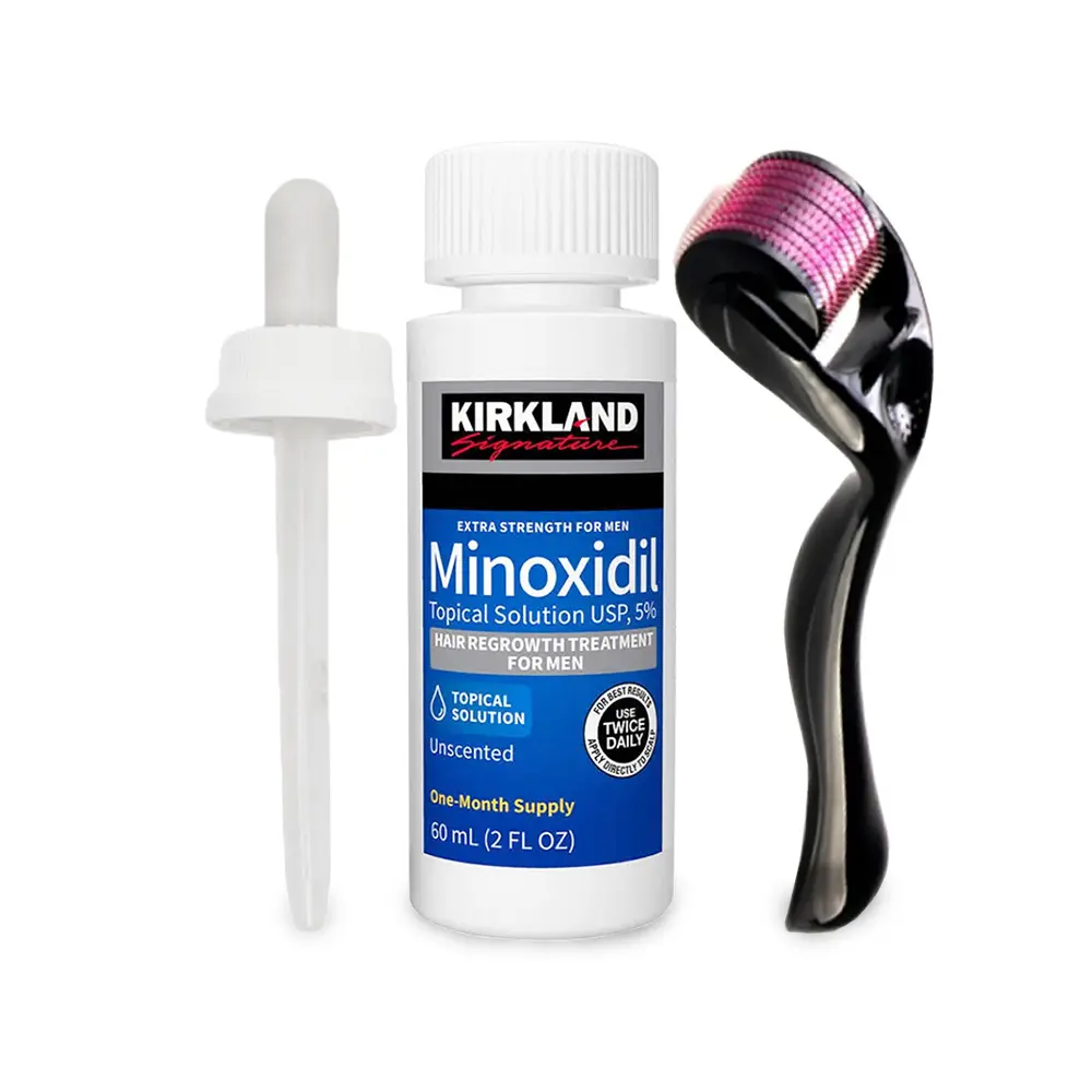 Picture of Kirkland Signature Topical Minoxidil 5% Extra Strength for Men Hair Regrowth Treatment with Derma Roller - 1 Month Supply