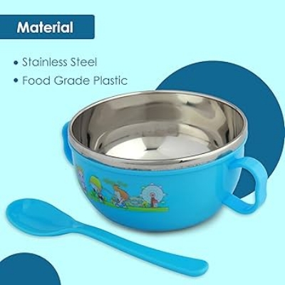 Picture of Baby Stainless Steel Feeding Bowl And Spoon Set With Lids and Handle