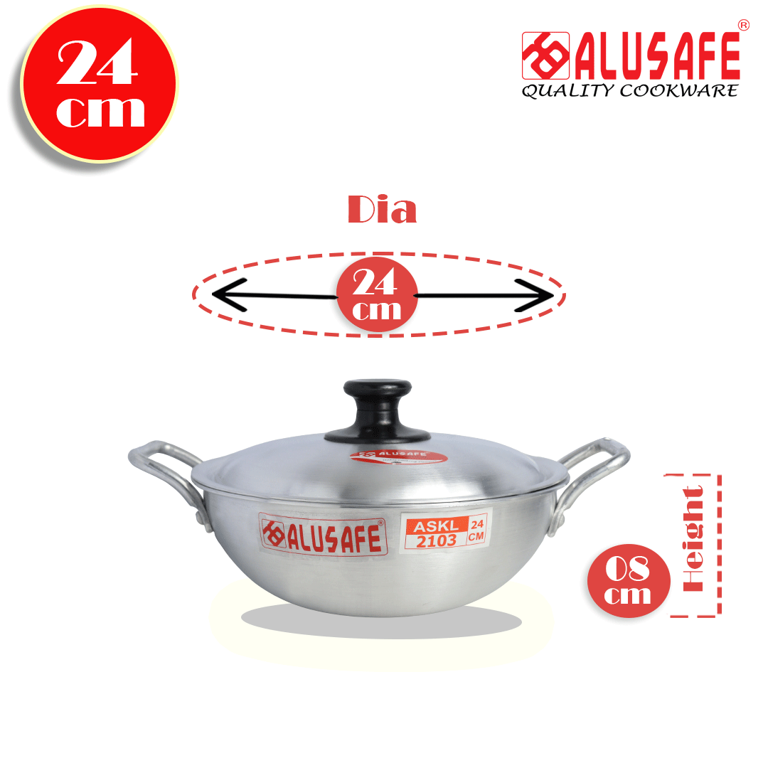 Picture of safe Aluminium Karhai with lid 24 cm (24*8 cm)