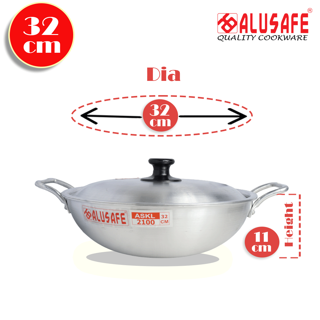 Picture of Alusafe Aluminium Karhai with lid 32 cm (32*11 cm)