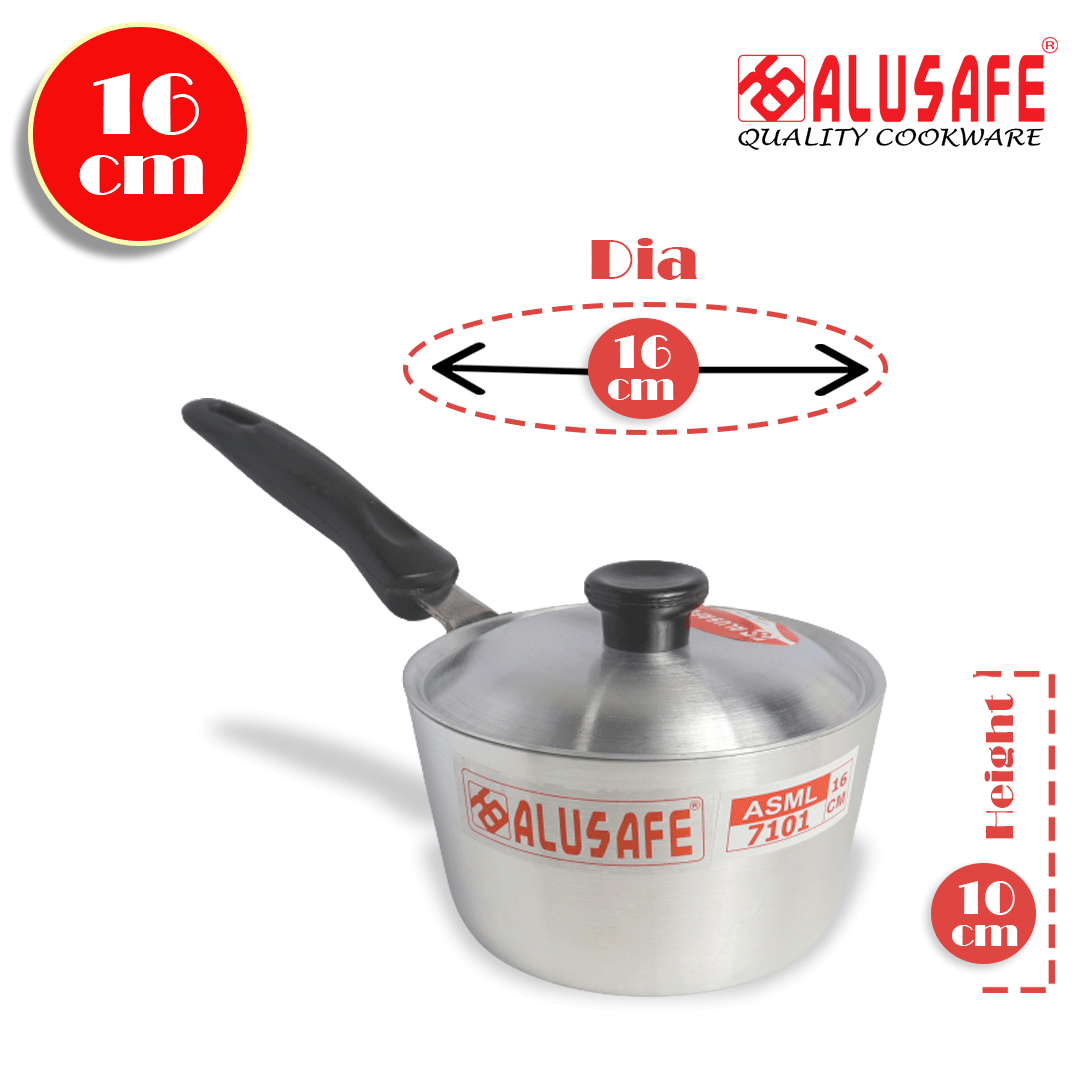Picture of Alusafe Aluminum Milk Pan With Lid 16*10 Cm - Efficient Heating With Convenient Lid- A Kitchen Essential For Every Home