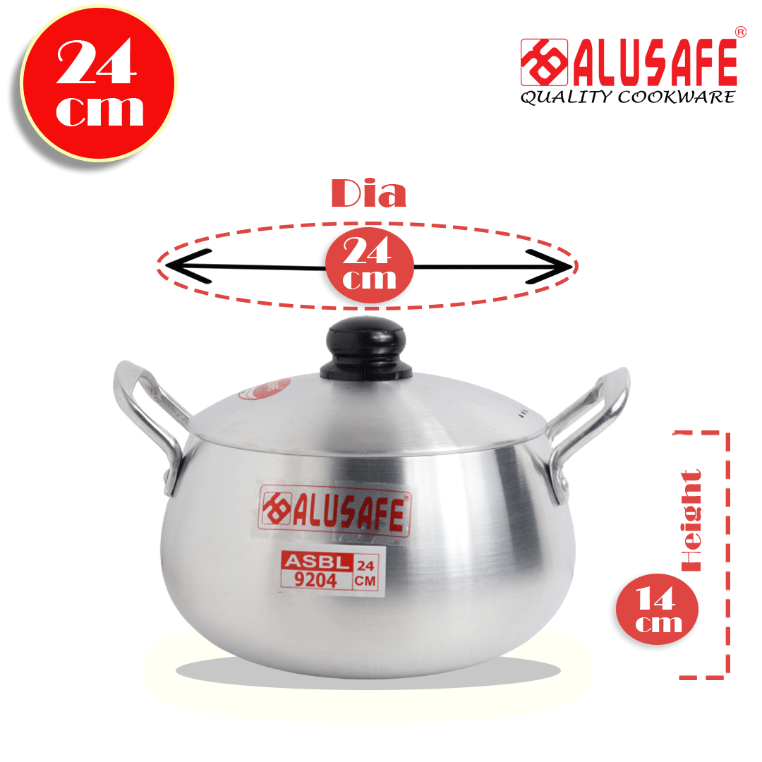 Picture of Alusafe Aluminium Belly Casserole with lid 24 cm (24*14 cm)