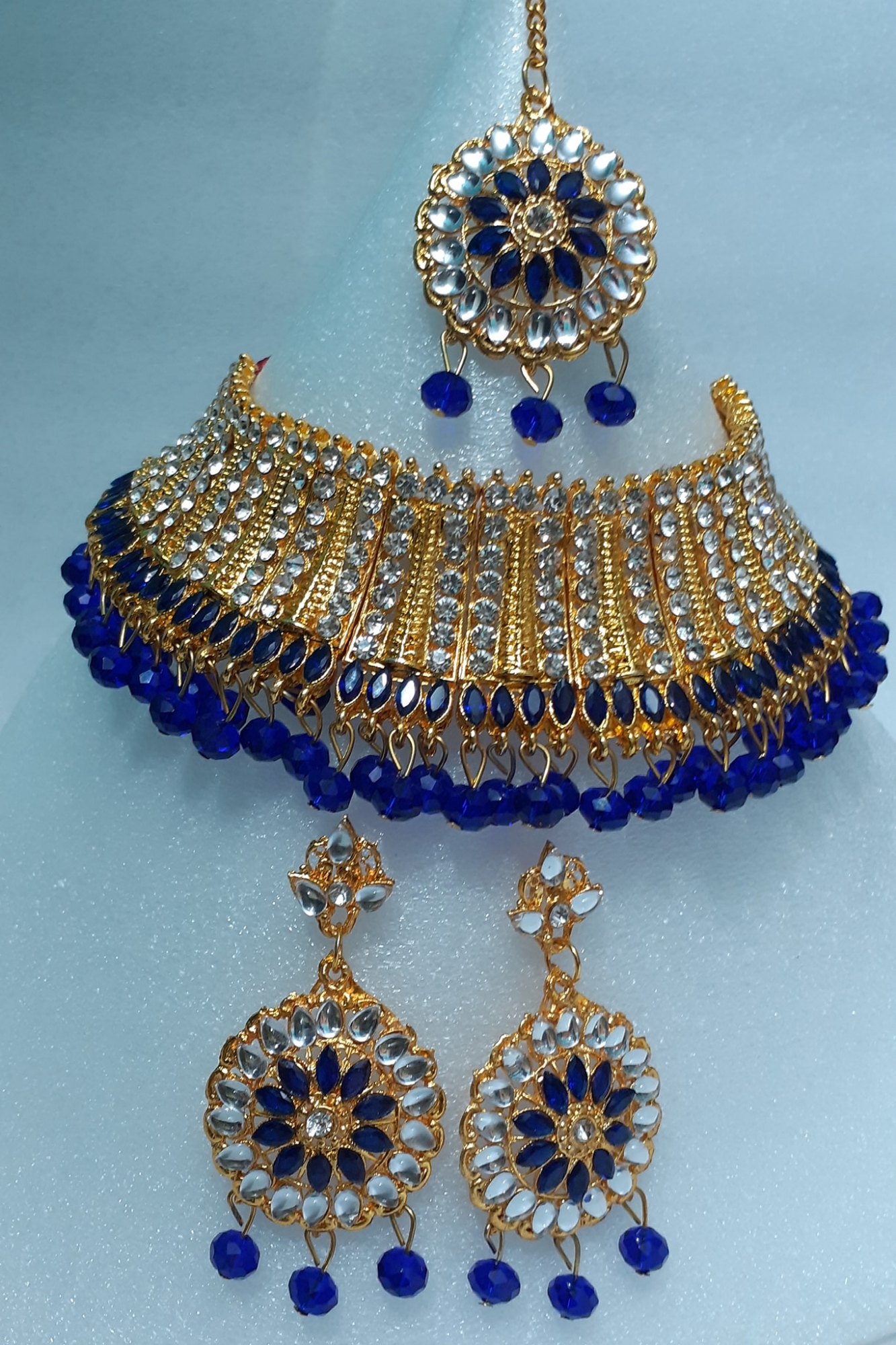 Picture of Bridal Traditional Wedding Ornament / Exclusive Fashion Party Choker Necklace Earrings & Tikli Jewellery Set For Women