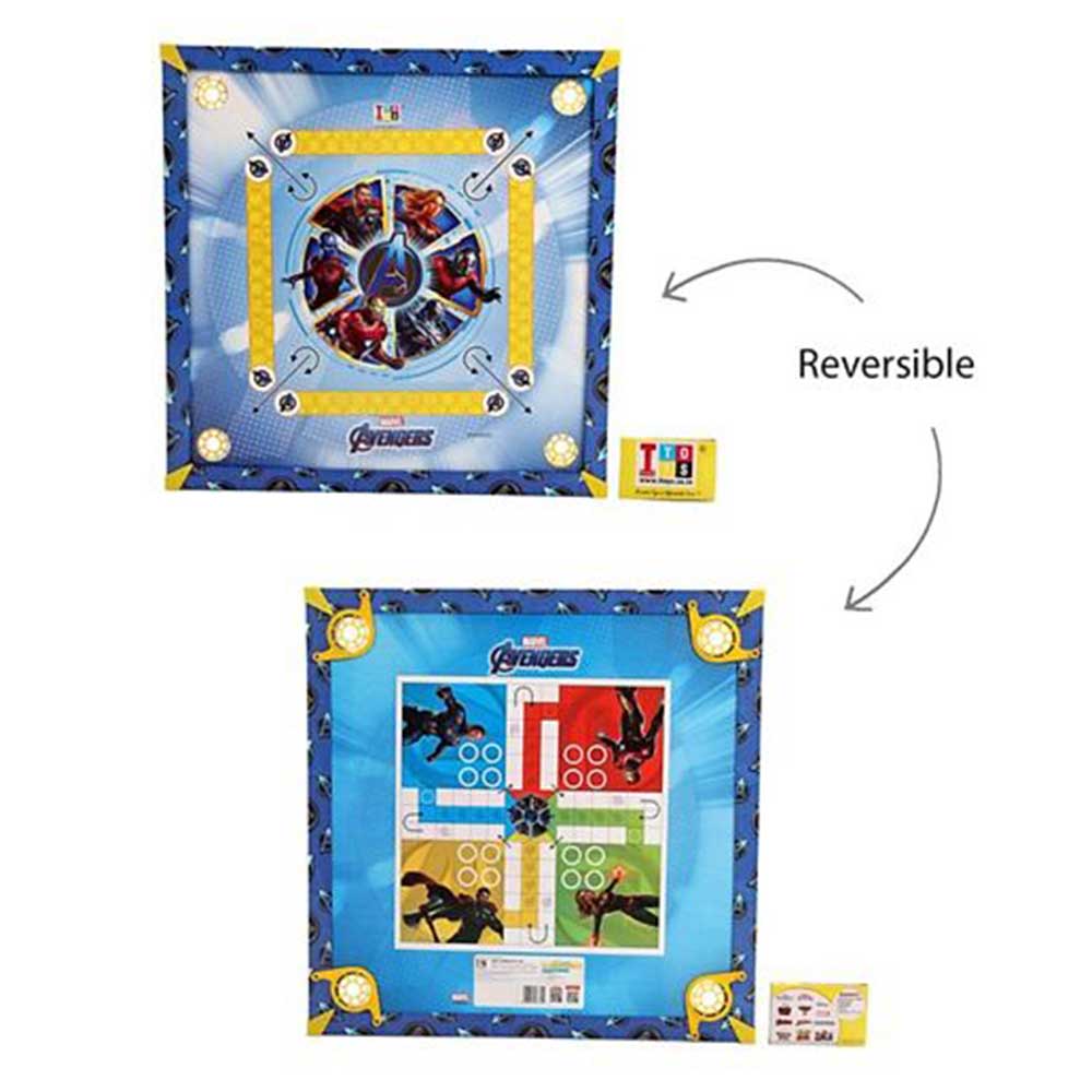 Picture of Avengers Carrom Board Premium Quality And Ludo Board with Carrom, Coins, Striker, Pawns and Dice 20*20 inches