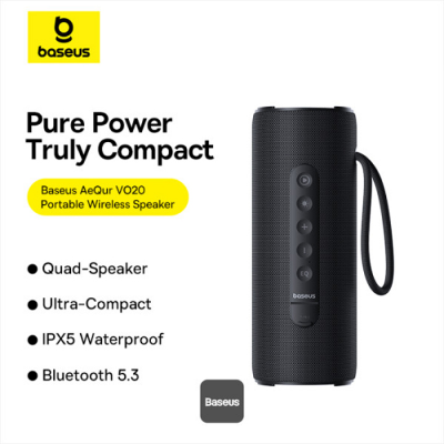 Baseus AeQur Series VO20 Bluetooth Speaker with Ambient RGB Light | BT 5.3, 15H Playtime, 15W Loud Stereo Sound, Deep Bass - Black AR Trading Official Storeonline shop bangladeshothoba.com