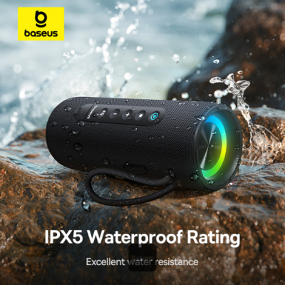 Baseus AeQur Series VO20 Bluetooth Speaker with Ambient RGB Light | BT 5.3, 15H Playtime, 15W Loud Stereo Sound, Deep Bass - Black AR Trading Official Storeonline shop bangladeshothoba.com