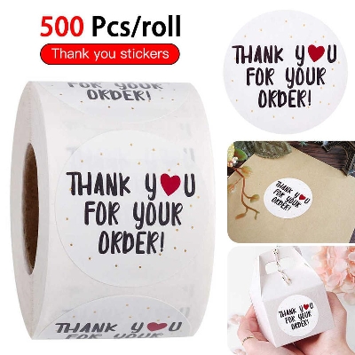 Picture of Thank You Sticker Tape 1 Roll 500pcs of Thank You For Your Order Packaging Label Material Supplies Sealing  Stickers for Package Adhesive