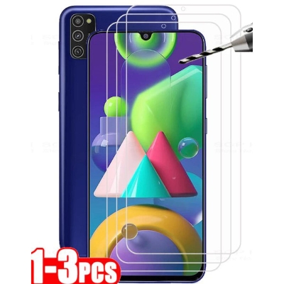 Picture of 3Pcs Glass For Samsung Galaxy M21 Screen Protector Full Water Color Transparent Tempered Glass