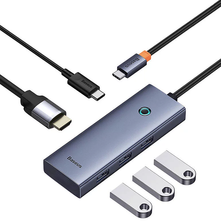 Baseus USB Hub 5-in-1 Hub Baseus UltraJoy Series USB-C to HDMI4K@30Hz+3xUSB 3.0+1xPD (grey) AR Trading Official Storeonline shop bangladeshothoba.com
