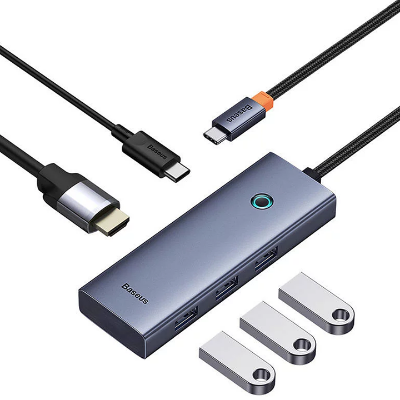 Baseus USB Hub 5-in-1 Hub Baseus UltraJoy Series USB-C to HDMI4K@30Hz+3xUSB 3.0+1xPD (grey) AR Trading Official Storeonline shop bangladeshothoba.com