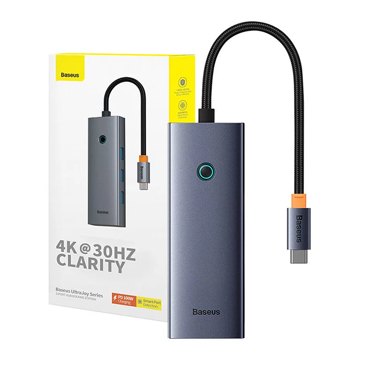 Baseus USB Hub 5-in-1 Hub Baseus UltraJoy Series USB-C to HDMI4K@30Hz+3xUSB 3.0+1xPD (grey) AR Trading Official Storeonline shop bangladeshothoba.com
