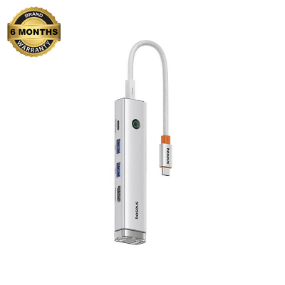 Baseus UltraJoy Series 5-Port HUB AIR Frost Silver（Type-C to HDMI4K@60Hz*1+USB3.0*2+PD*1+RJ45*1） AR Trading Official Storeonline shop bangladeshothoba.com