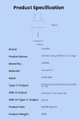  Vyvylabs GaN Fast Charger 35W A+C (EU plug) Black