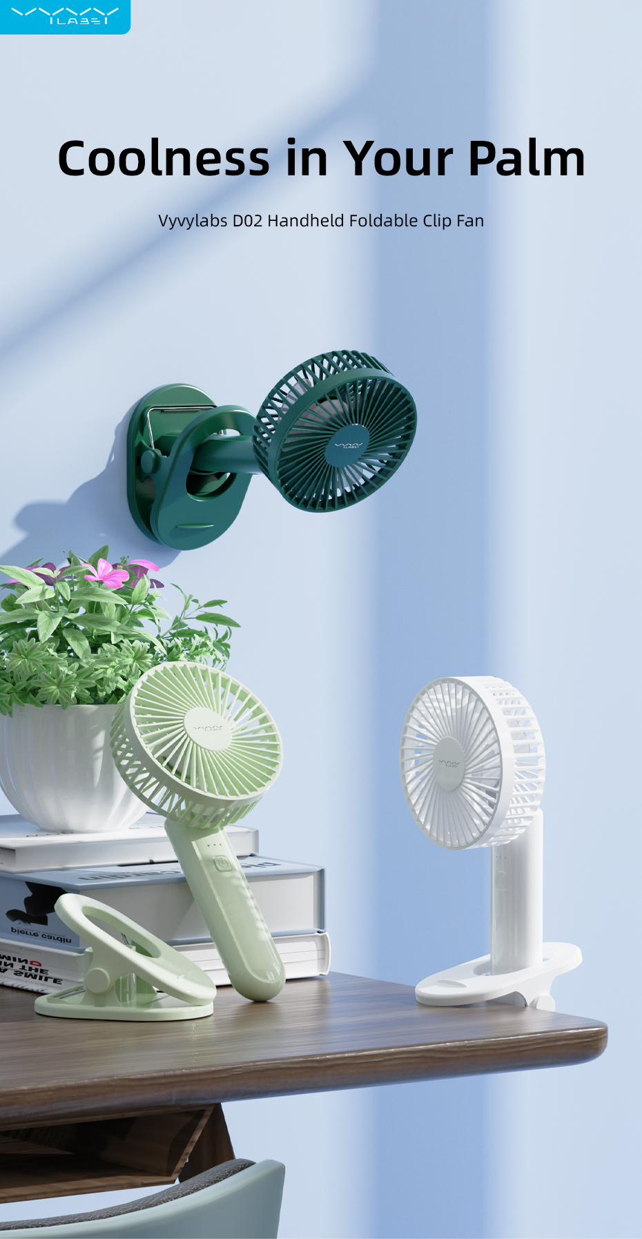 Vyvylabs D02 Handheld Foldable Clip Fan Dark Green AR Trading Official Storeonline shop bangladeshothoba.com