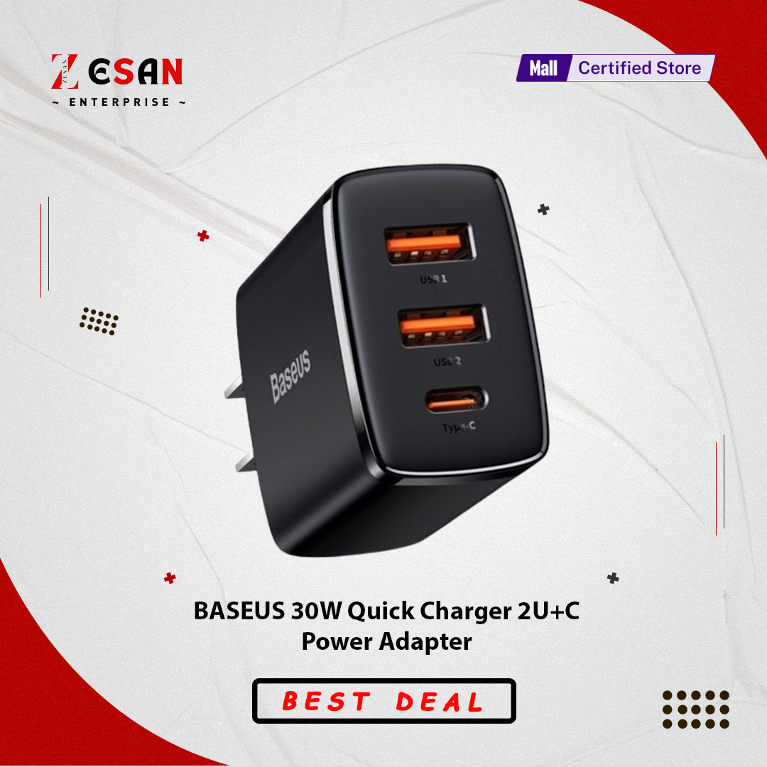 Picture of Baseus 30W USB C Quick Charger Support Type C PD Fast Charging Dual USB Port Portable Phone Charger