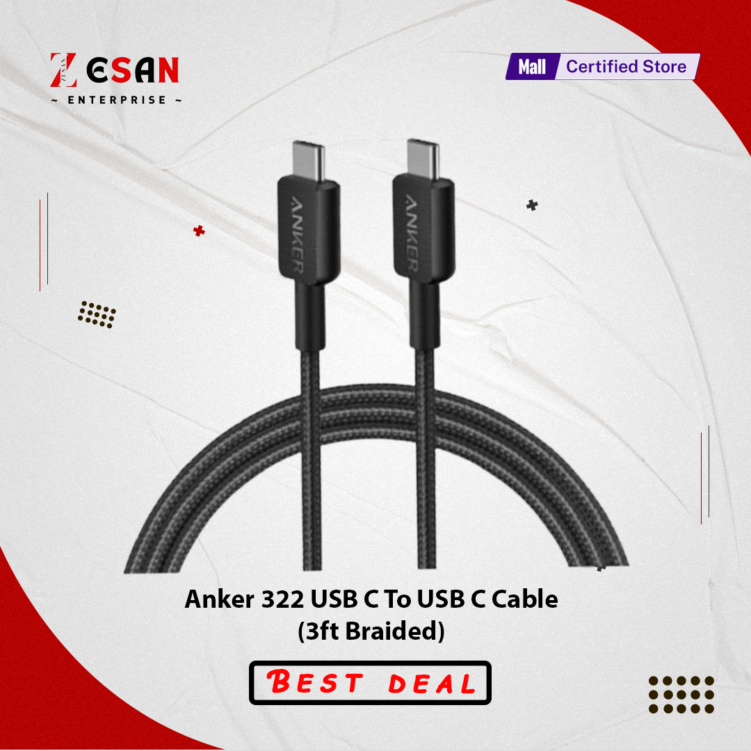 Picture of Anker 322 USB-C To USB-C Cable 60W Nylon Braided  Safe charging cable 3ft