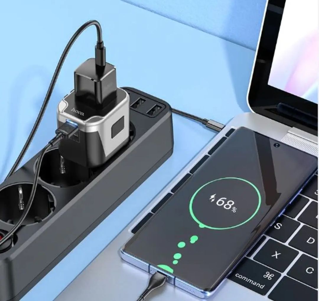 Picture of HOCO AC5 2USB + 1 Socket Universal Charger Adapter