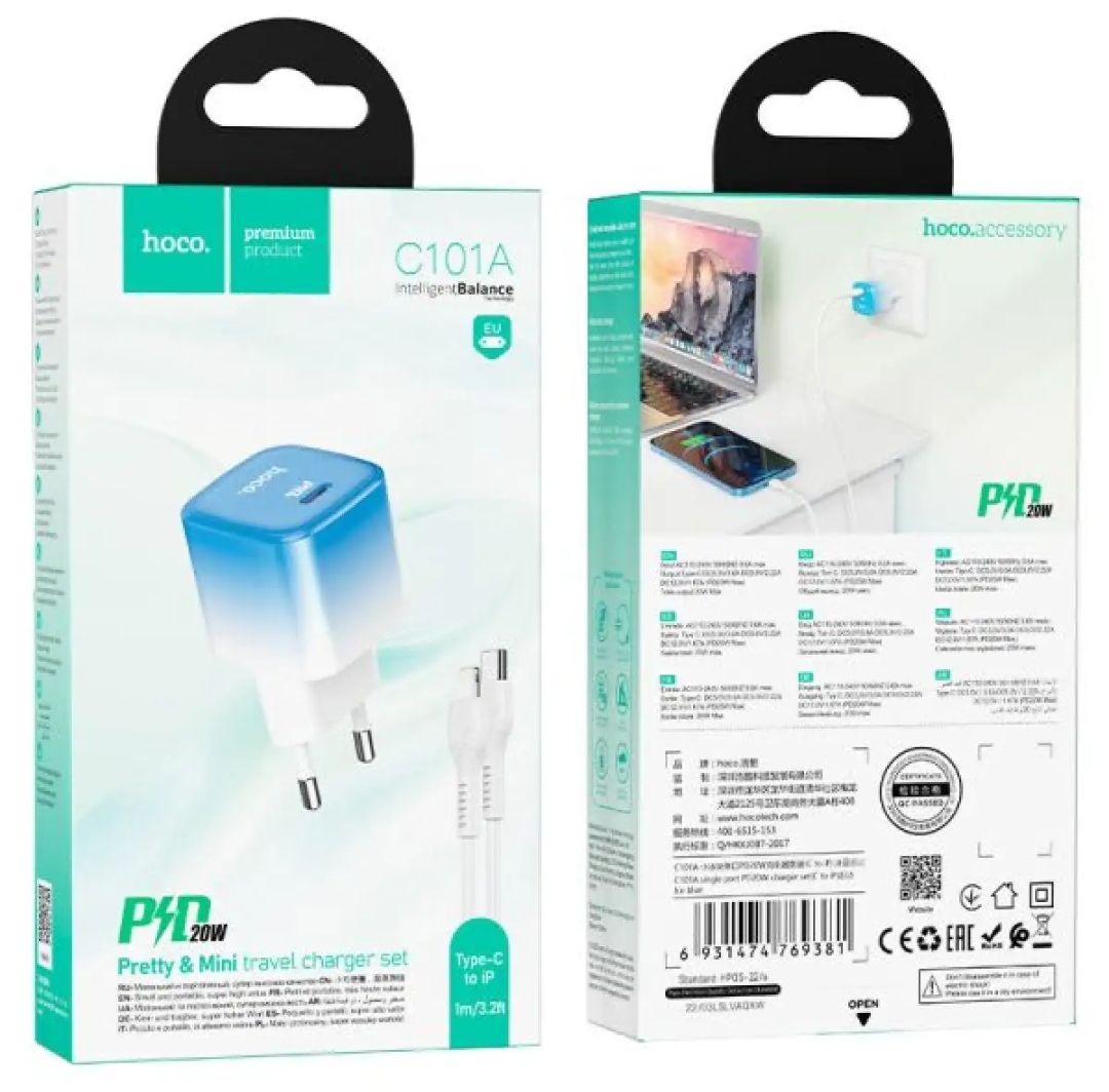 Picture of Hoco C101A PD 20W Fast Charger Adapter With Type C To Lightning Cable